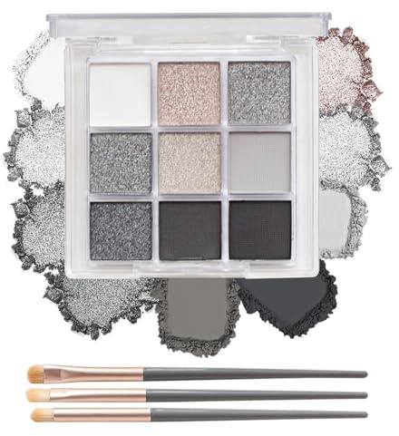 Schwarz Smoky Lidschatten Palette, 9 Farben Goth Eyeshadow Palette Matt & Shimmer, Wasserfest & Wischfest Augen Makeup Set, Langanhaltend & Hochpigmentiert Liedschatenpalete mit 3 Pinsel, Glatt Pulver
