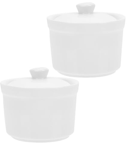 FONDOTIN Lot de 2 Soupières en Céramique avec Couvercles, Bols à Soupe en Porcelaine 380 Ml, Cocottes Résistantes aux Hautes Températures, Compatibles Four et Micro-ondes Cuisine Familiale