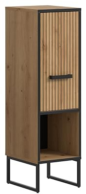 xonox.home – Standschrank Bagno 30x101x32 cm in Artisan Oak Nachbildung – Badschrank mit 1 Tür, verstellbarem Boden & offenem Fach – Kompaktes Stauraumwunder, rustikal & ideal für kleine Badezimmer