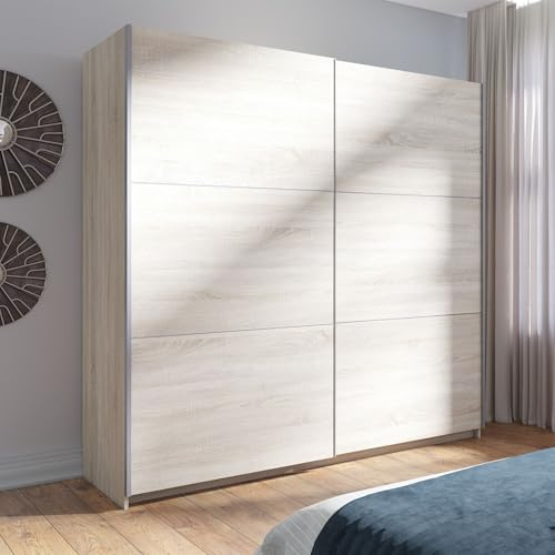 Home Collective Schwebetürenschrank Kleiderschrank Schrank mit Spiegel und Schiebetüren | viel Stauraum mit 5 Einlegeböden & Kleiderstange | modern Schlafzimmer Jugendzimmer Möbel | Sonoma