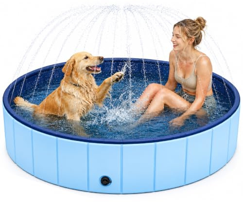 Hundepool mit Sprinkler,120x30cm Faltbarer Hundepool,Hundepool Klein | Hundepool Faltbar,Robustes Planschbecken Pool,Faltbarer Hunde Planschbecken,Planschbecken für Haustiere