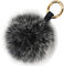 Damen Fuchspelz Pom Pom Ball Echtfell Fell Pelz Bommel Schlüsselanhänger Taschenanhänger Schlüssel- Taschen- Fellanhänger Pelz-Anhänger für Handtaschen, Rückspiegel im Auto (schwarz mit weißer Spitze)