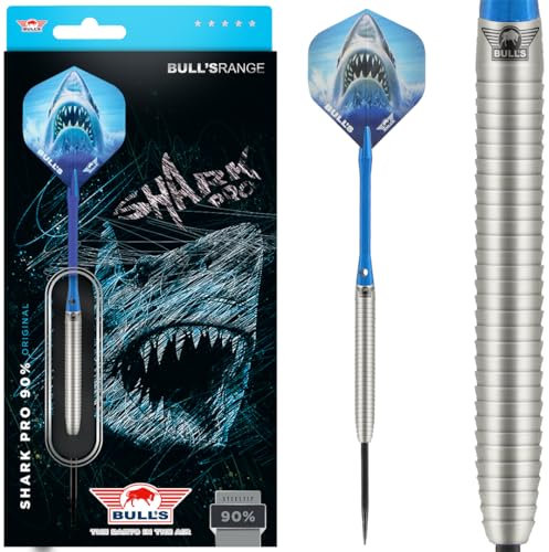 BULL'S Shark Pro Original 90% Tungsten Darts - 21g - Gerades Barrel, Shark Grip - Inkl. Flights, Shafts, 35mm Stahlspitzen