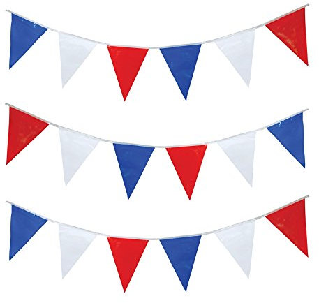 SHATCHI Wimpelkette, 10 m-40 m, rot, weiß und blau, Union Jack, Partydekoration, Sportveranstaltungen, Kneipe, Grill, königliches Design, französische USA, 20M With 40 Flags