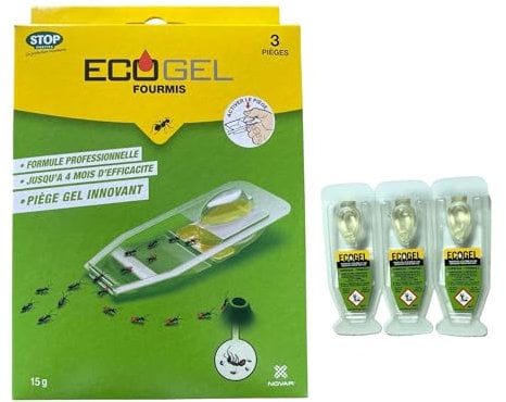 ECOGEL Trampa Hormigas | Trampa con insecticida | Máxima atracción | Elimina la Colonia Entera | Efectivo en Interiores y Exteriores | 3 trampas