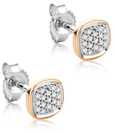 Orovi Orecchini Donna Piccoli a Lobo in Oro Bianco e oro Rosa con Diamanti Taglio Brillante Ct 0.10 Oro 9 Kt / 375