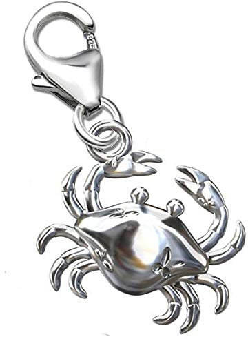 FANTASTIC NAILS COSMETIC COLLECTIONS Damen Krebs Charm Anhänger für Armbänder echt 925 Sterling Silber Bettelarmband Geschenk Idee Mädchen Sternzeichen Frauen Karabiner A60-C +V2