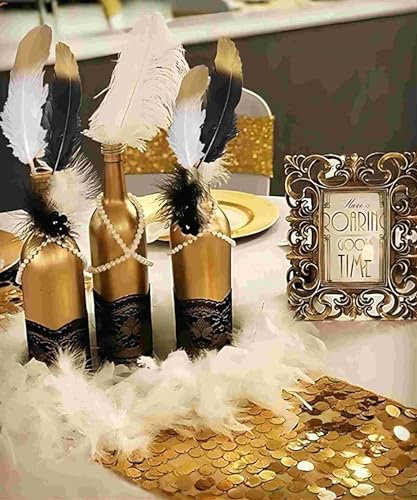 JeVenis Wunderschönes Schwarz und Gold getaucht Feder schwarze Federn weiße Perle Perlenketten für 1920 Hochzeitstorte Dekoration roaring 20s Thema Tischdekoration