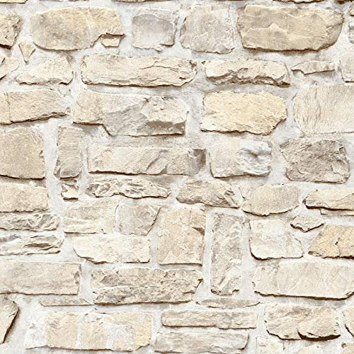 Naturstein Tapete in Maueroptik | Steintapete in Beige ideal für Küche und Wohnzimmer | Vliestapete in Steinoptik im Landhausstil