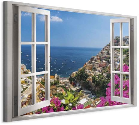 murando - Quadro Finestra Sul Mare 120x80 cm 1 Pezzo - Stampa su Tela Strutturata XXL - Quadri Moderni Soggiorno Grandi - Stampe da Parete Moderno Pittura - I Paesaggi dell'italia d-C-0227-b-a