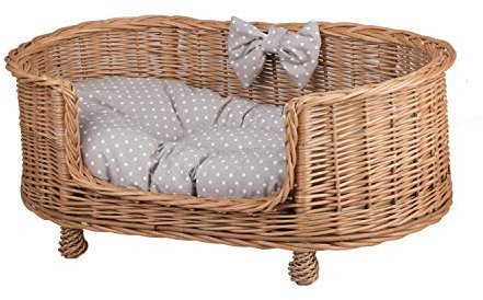 e-wicker24 EIN Lager aus Weide für einen Hund/eine Katze, EIN Liegestuhl für Tiere mit herausnehmbaren Kissen, Katzenlager/Hundlager, Hundebett/Katzenbett (Gepunktet, 79x51 H31)
