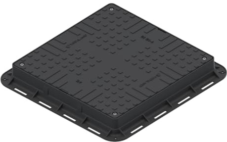 Tapa con Marco VODALAND 60x60 de Plástico Negro - Clase de Carga A15 para Arquetas de PVC, Pozos y Alcantarillas - Tapa Cuadrada para Registro y Alcantarillado