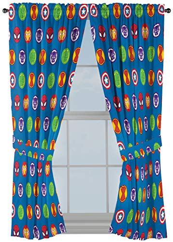 Marvel Super Hero Adventures Double Team 63 Inch Drapes - Beautiful Room Décor & Easy Set Up, Bedding Features The Avengers - Curtains Include 2 Tiebacks, 4 Piece Set (Official Marvel Product)