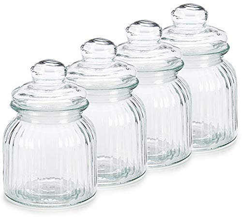 Space Home - Bonbonnières - 4 Pots et Bocaux de Conservation - Pots à Épices - Vintage Boite pour Bonbon Hermétiques - Boîte de Rangement - Bocal en Verre avec Couvercle - Pot à Nourriture - 4x300 ml