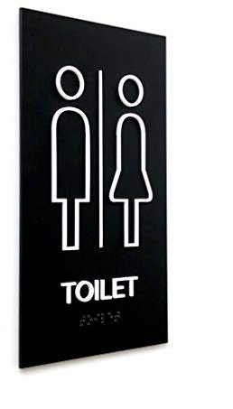 Kubik Letters Unisex Toilet Sign for Business with UK Standard Braille Cell, Modern Door Sign for All Gender Restroom with 3M Double Sided Tape