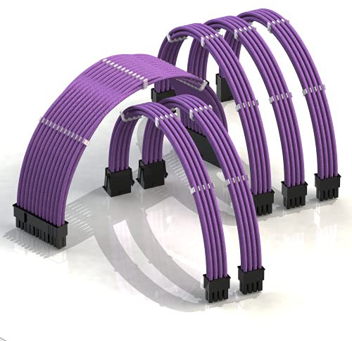 LINKUP - AVA 50cm PSU Kabelverlängerung Ummantelt GPU Nach Maß PC Stromversorgung mit Kamm-Kit - Kompatibel mit RTX3090 | 1x 24 P (20+4) | 2x 8 P (4+4) CPU | 3x 8 P (6+2) GPU set | 500mm - Lila