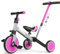 KORIMEFA 4 in 1 Laufräder Laufrad Kinderdreirad Dreirad Lauffahrrad Lauflernhilfe mit Schubstange für Kinder ab 1 Jahre bis 3 Jahren (Pink + Grau（mit Schubstange）)