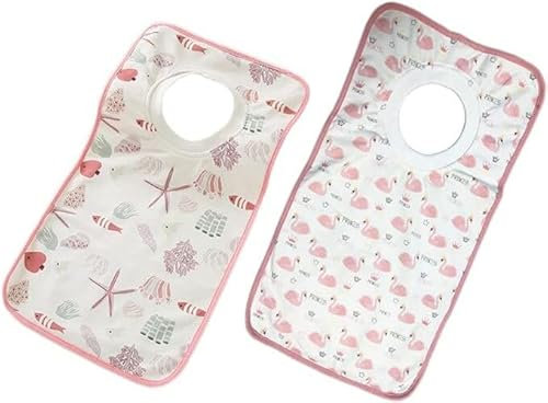 NOVAGO Lot de 2 Grands Bavoirs bébé et Maternelle évolutif 100% Coton Super Confort et Doux, col élastique Facile a enfiler, Poche de Rangement