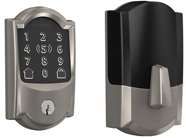 Schlage Encode Plus BE499WB CAM 619 Serrure intelligente WiFi avec clé Apple Home, serrure de porte d'entrée sans clé avec garniture Camelot en nickel satiné