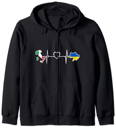 Ucraina Italiana Bandiera - Ucraina Italia Heartbeat Felpa con Cappuccio