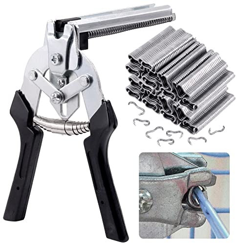 Wokape Typ M Hog Nail Ring Zange mit 1200 Stück verzinkten Stahl-M-Clips für Zaunkäfige, Netzbefestigung