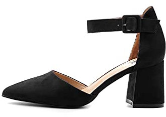 Rio Fiore Damen Pumps, Schwarz Velours, 7.5cm Blockabsatz, Bequeme Pumps mit Riemen, Wildlederimitat, Riemchenpumps, 661029-80-28 (Black Microfiber, 41 EU)