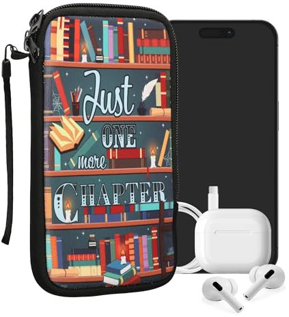 kwmobile Handytasche für Smartphones XL - 6,7/6,8 - Neopren Handy Tasche Hülle Cover Case Schutzhülle - Bibliothek Motto Mehrfarbig - 17,2 x 8,4 cm Innenmaße
