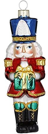 Inge-glas Christbaumschmuck Glas 14cm Nussknacker mit Geschenk Weihnachtskugeln Husar bunt