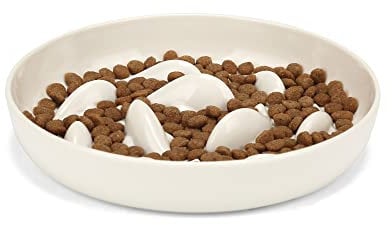 PETTOM Gamelle Anti Glouton Chat, Bol Régime Chat Alimentation Lente, Plat Assiette Chaton avec Base Antidérapante, Rond, Blanc