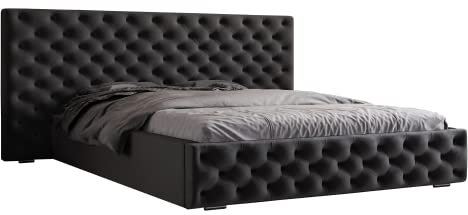 GRAINGOLD Madera Polsterbett im Glamour-Stil, verstärkter Holzrahmen, großes bequemes Kopfteil, komfortabel, große Auswahl an Stoffen - 180x200 cm