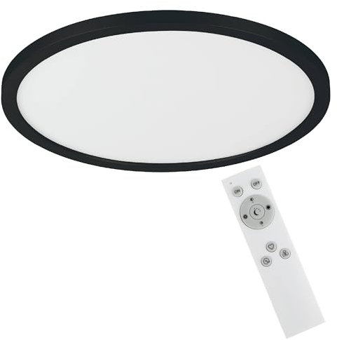 EGLO LED Deckenleuchte Campaspero, dimmbare Deckenlampe mit Fernbedienung, runde Deckenbeleuchtung aus Kunststoff in weiß und schwarz, Lampe für Wand und Decke, warmweiß- kaltweiß, Ø 30 cm
