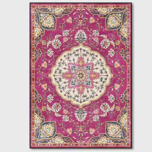 ARUGYTEI Teppich Kurzflor,120 x 170 cm, Wohnzimmerteppich, Schlafzimmer Esszimmer Kinderzimmer Deko, Fuchsia Blumengelbes Vintage Muster