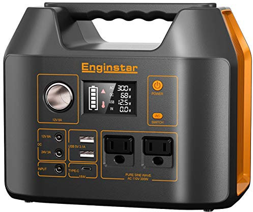 Estación de energía portátil EnginStar 300 W generador solar 110 V 296 Wh banco de energía, dos salidas de CA de onda sinusoidal pura 80000 mAh, paquete de batería de litio para acampar al aire última