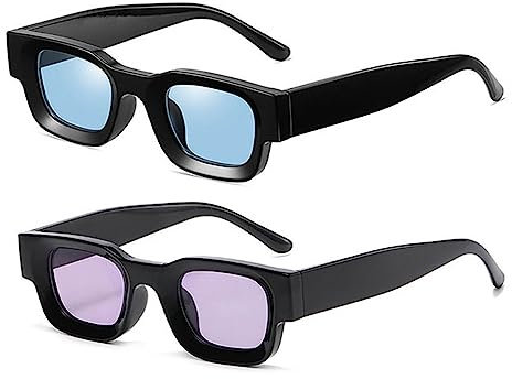 crazy bean Gafas de sol Mujer Rectangulares 2 piezas Hombre Gafas de Conducción Retro Cuadradas Protección UV400 Azul+Morado Talla Única