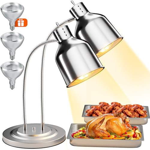 PYY Food Heat Lamp, Commercial Food Warmer, 2-Head Food Warming Light, 500W Portable Electric Heating Lamp, Stainless Steel Catering Food Warming Lamp for Restaurant Kitchen Cafeteria