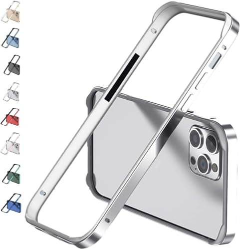 Compatible iPhone 15 Pro Max Bumper Case, Aluminum Frame Metal Bumper with Soft TPU Inner for iPhone 15 Pro Max Case, Slim Case Cover for iPhone 15/15 Plus/15 Pro Max (iPhone 15 Pro Max,Silver)