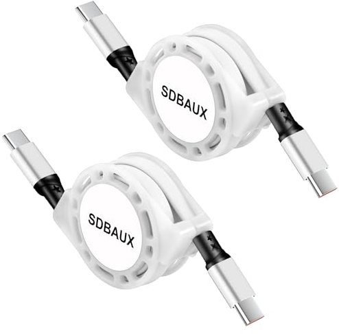 SDBAUX Cavo USB C a USB-C,[1M/2Pezzi] PD 60W Retrattile con Sincronizzazione Dati da USB-C a Type-C,Ricarica Rapida per iPhone 16/15 Serie,Samsung Galaxy S25,MacBook Air/Pro,Lenovo,iPad Pro,Huawei,LG