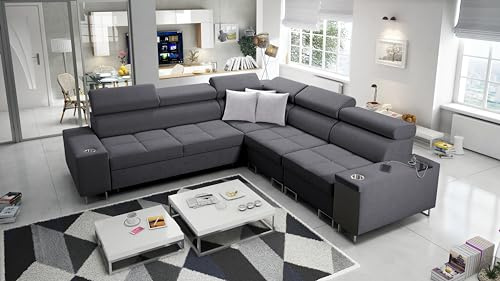 IM SOFA Eckcouch L-Form Bettfunktion Ecksofa MOREN III (Grau Sawana 96, Rechts)