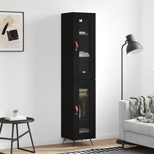 ZEYUAN Highboard Schwarz 34,5x34x180 cm Holzwerkstoff, Sideboard Wohnzimmer, Schlafzimmer Kommode, Bücherschrank, Wohnzimmerschrank, Hochschrank, Wohnschrank - 3199402