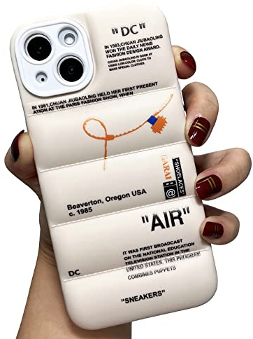 GaraiCkeey Sports Shoes Brand Puffer Silicone Mobile Phone Case for iPhone 15 6.1 inch, Sneakers Ins Classic Cool Label Pattern Soft TPU Full Body Protective Puffy Cover for iPhone 15 (White)