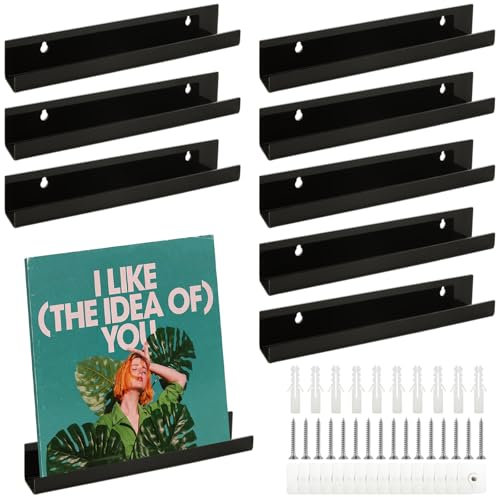 GBACHOOSE 8 Pack Acrylic Vinyl Record Shelf, 12 Inch Wall Mount Shelves, Black Acrylic Album Record Holder for LP Storage, Bathroom, Living Room, Bedroom, Kitchen (30.5 x 4.3 x 4.3 cm)