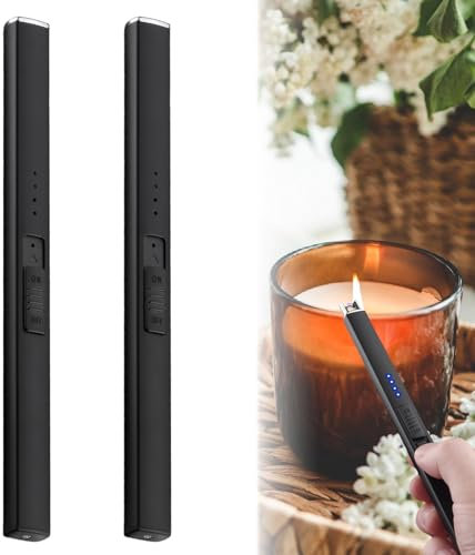 Mechero de varilla de 2 unidades, recargable por USB, encendedor largo, encendedor eléctrico, recargable, resistente al viento, sin llama para velas, cocina, camping
