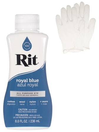 Rit Dye – Flüssige Stofffarbe zum Basteln, Kleidung und Dekor – 226.8 g Flasche – Königsblau (Handschuhe enthalten)