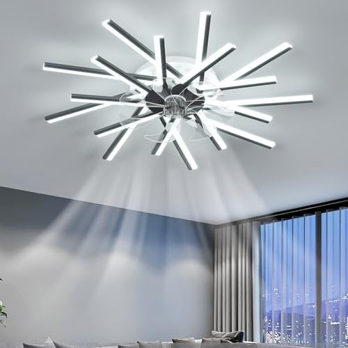 TuoyuanW Ventilador De Techo Con Luz Memoria Regulable LED Salón Lampara Ventilador Techo 6 Velocidades Timer Reversible Silencioso Ceiling Fan with Light Con Mando A Distancia Y APP-Black||92CM