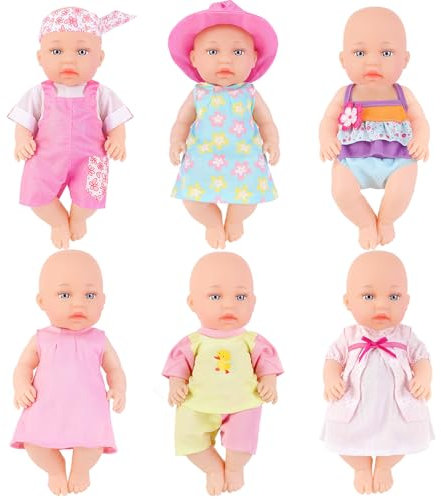 deAO Puppenkleidung Set für 36 cm Babypuppen, 14 Zoll Zubehör Kleidung für Mädchen Waschbar, Klettverschluss, Geschenk für Kinder ab 3 Jahre(Puppe Nicht inklusive) | 6 Stück