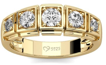 Jeulia 925 Sterling Silber Ring Damen Gelbes Gold Verlobungsring Ewigkeitsringe Eheringe Zirkonia Kristall Damenring zum Jubiläum, Weihnachten, Valentinstag (Runder Schnitt, 56(17.7))