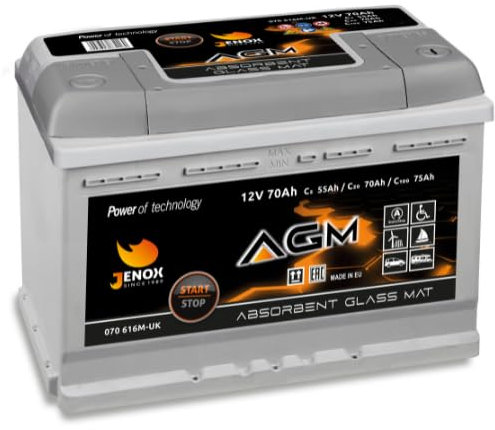 12V 75ah Jenox Deep Cycle AGM Leisure Battery, Longer Life Endurance, Hookup & Off Grid Use, Spill Proof, Starting Power, Sail & Motorboats, Caravans, Motorhomes, Lightning & Navigation Systems