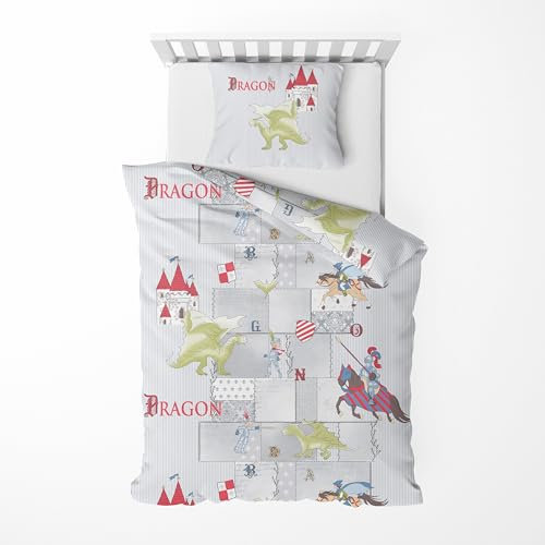 Träumschön Premium Jungen Bettwäsche 135x200 + 80x80 cm - Drachen und Ritter Design Selber - Sommer Bettwäsche aus Baumwolle – Weich, Atmungsaktiv & Hautfreundlich - bügelfrei