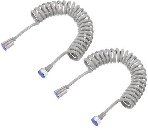 QUARKZMAN 2pcs Ressort Flexible Douche Tuyau, 3 m Flexible Télescopique Tuyau avec Cuivre Zinc Interface Écrou pour Toilette Robinet, Salle Bain Spirale Flexible Douche Tuyau Beige Gris