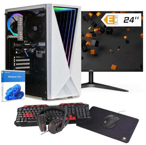 dcl24 Gaming PC Set komplett AMD Ryzen 5 4500, RTX3050 6GB - 500GB SSD, 16GB DDR4, Gamer PC mit 6x4.1 GHz, WLAN, 24 Monitor, Maus, Tastatur, Headset, Windows 11 Pro [19641]